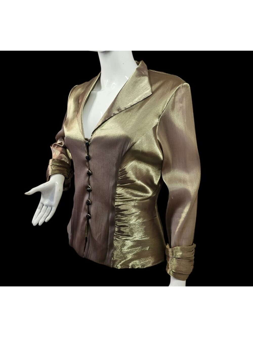 Y2K Joanna Chen Xscape Champagne Green Shimmer Evening Blouse Jacket Women 14